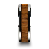 TEKKU Wood Tungsten Ring with Polished Bevels and Teak Wood Inlay - 6mm - 10mm - Larson Jewelers