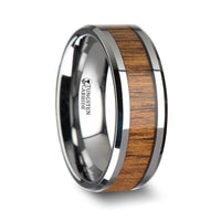 TEKKU Wood Tungsten Ring with Polished Bevels and Teak Wood Inlay - 6mm - 10mm - Larson Jewelers