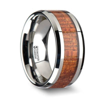 KHAYA Tungsten Band with Polished Bevels and Real Hardwood Mahogany Inlay - 10mm - Larson Jewelers