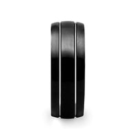 ECLIPSE Domed Black Tungsten Ring with Polished Offset Grooves - 6mm & 8mm - Larson Jewelers