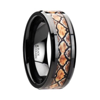 BASILISK Black Ceramic Wedding Ring with Boa Snake Skin Design Inlay - 8mm - Larson Jewelers