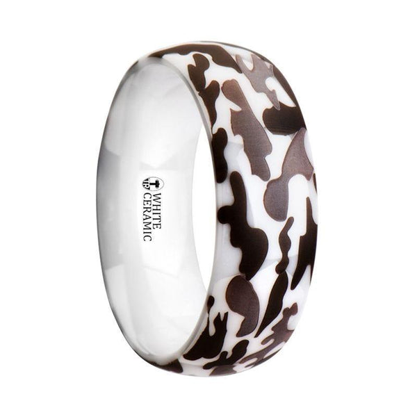 STRYKER Camo White Ceramic Wedding Band Domed - 6mm & 8mm, Men store Wedding Band and Promise Rings.