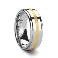 APOLLO Gold Inlaid Raised Center Tungsten Wedding Band - 8mm - Larson Jewelers