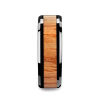 OBLIVION Red Oak Wood Inlaid Black Ceramic Ring with Bevels - 6mm - 10mm - Larson Jewelers