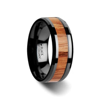 OBLIVION Red Oak Wood Inlaid Black Ceramic Ring with Bevels - 6mm - 10mm - Larson Jewelers