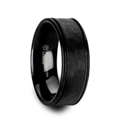 JOINER Hammered Finish Center Black Tungsten Carbide Wedding Band with Dual Offset Grooves and Polished Edges - 6mm or 8mm - Larson Jewelers