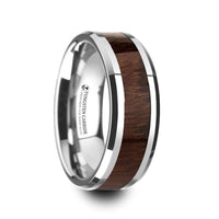 DACIAN Carpathian Wood Inlaid Tungsten Carbide Ring with Bevels - 6mm & 8mm - Larson Jewelers