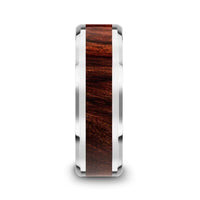 KEVAZ Bubinga Wood Inlaid Tungsten Carbide Ring with Bevels - 8mm - Larson Jewelers