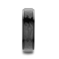 WARRIOR Raised Hammer Finish Step Edge Black Ceramic Wedding Band with Brushed Finish - 6mm or 8mm - Larson Jewelers