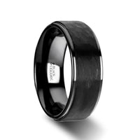 WARRIOR Raised Hammer Finish Step Edge Black Ceramic Wedding Band with Brushed Finish - 6mm or 8mm - Larson Jewelers