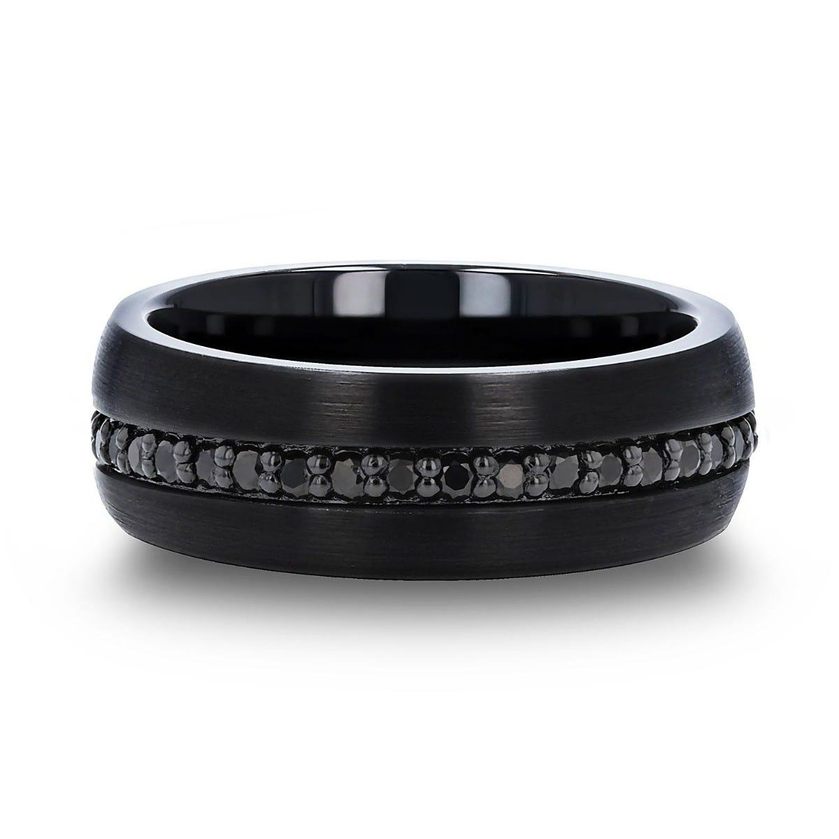 Black Diamond Mens Ring - Diamond Mens Tungsten Band - 8MM