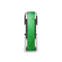 LAWRENCE Tungsten Carbide Bevel Edged Men’s Ring with Sparkling Green Inlay - 8mm - Larson Jewelers