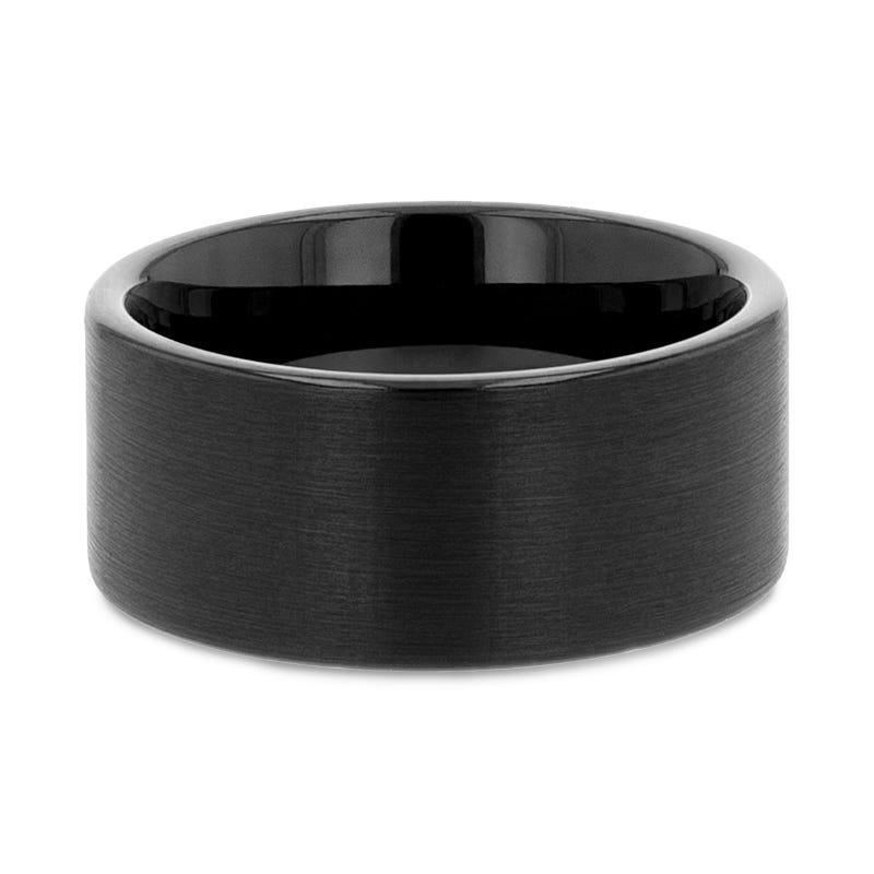 SAN ANTONIO Flat Black Tungsten Carbide Band with Brushed Finish - 4mm -  12mm