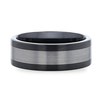 ENDAST Ceramic Inlay Black Tungsten Wedding Band With Flat Brushed Edges - 8mm - Larson Jewelers