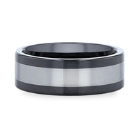 HUSKEY Ceramic ring with Tungsten Inlay Wedding Band With Flat Polished Edges - 8mm - Larson Jewelers