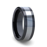 HUSKEY Ceramic ring with Tungsten Inlay Wedding Band With Flat Polished Edges - 8mm - Larson Jewelers