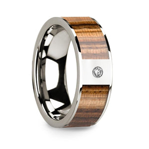 Flat 14k White Gold with Zebra Wood Inlay & White Diamond Setting - 8mm - Larson Jewelers