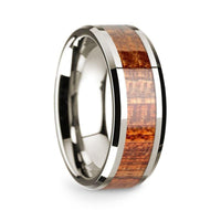 14k White Gold Polished Beveled Edges Wedding Ring with Mahogany Inlay - 8 mm - Larson Jewelers