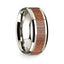 14k White Gold Polished Beveled Edges Wedding Ring with Cherry Wood Inlay - 8 mm - Larson Jewelers