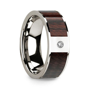 Polished 14k White Gold Men’s Wedding Band with Bubinga Wood Inlay & Diamond - 8mm - Larson Jewelers