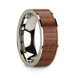 14k White Gold Men’s Wedding Band with Rosewood Inlay & Polished Finish - 8mm - Larson Jewelers