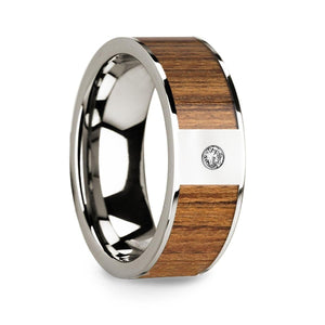 Men’s Polished 14k White Gold & Teak Wood Inlaid Wedding Band with Diamond - 8mm - Larson Jewelers