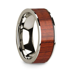 Polished Finish 14k White Gold Men’s Wedding Band with Padauk Wood Inlay - 8mm - Larson Jewelers