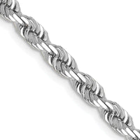 14K White Gold 30 Inch 4mm Diamond-cut Quadruple Rope Lobster Clasp Chain