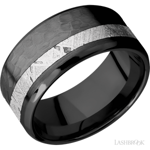 Zirconium with Hammer , Polish Finish and Meteorite Inlay - 10MM - Larson Jewelers