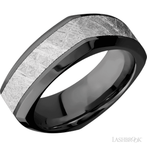 Black Zirconium beveled square band with a meteorite inlay - 8MM - Larson Jewelers