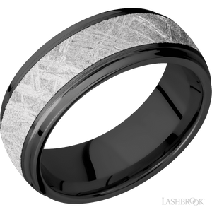 Zirconium with Satin , Polish Finish and Meteorite Inlay - 8MM - Larson Jewelers