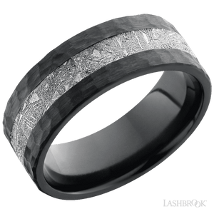 Zirconium with Hammer Finish and Meteorite Inlay - 8MM - Larson Jewelers