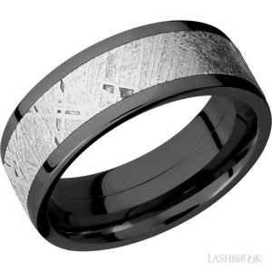 Flat Zirconium with Polish Finish and Meteorite Inlay - 8MM - Larson Jewelers