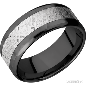 Zirconium with Rockpolish, Rockpolish Finish, and Meteorite Inlay - 9MM - Larson Jewelers