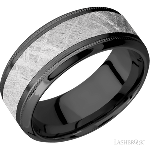 Zirconium with Satin , Polish Finish and Meteorite Inlay - 9MM - Larson Jewelers