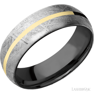 Meteorite with None Finish and 14K Yellow Gold Inlay and Zirconium - 7MM - Larson Jewelers