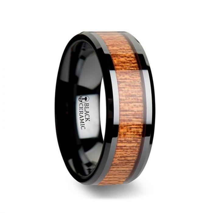 BENIN Black Ceramic Wedding Band with Polished Bevels and