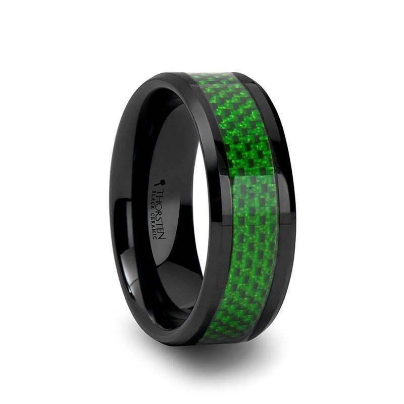 Ready to Ship Emerald & Black Ceramic Medium Link Ring