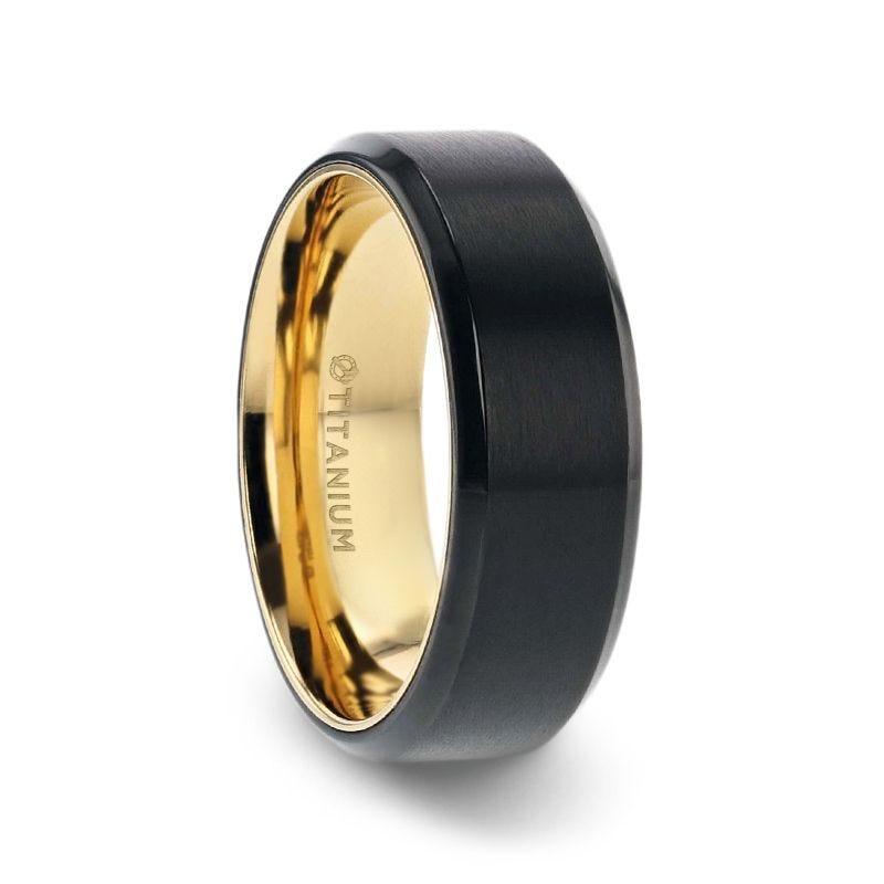 VELVET Flat Brushed Black Titanium Men's Wedding Ring With