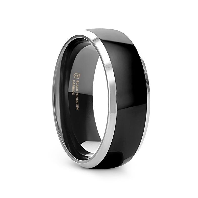 Black Tungsten Ring 3 Piece Couple Set 10mm & 6mm Black 